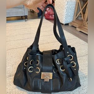 Jimmy Choo Ramona Gold Grommet Leather Hobo Bag - Black